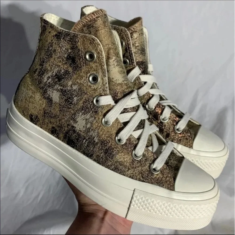 Converse‎ CTAS High Top Lift Platform Shoes in Crushed Gold and White